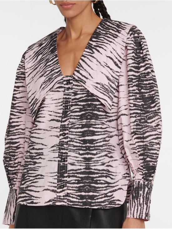 Ganni Tops - Ganni Pink and Black Zebra-Print V-Neck Blouse